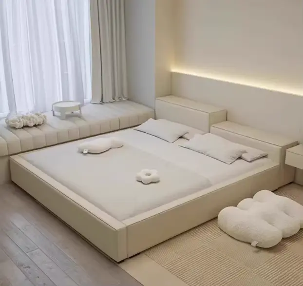 Salon filles cadres De lit reine minimaliste chambre principale lit crème luxe tête De lit Cama De L