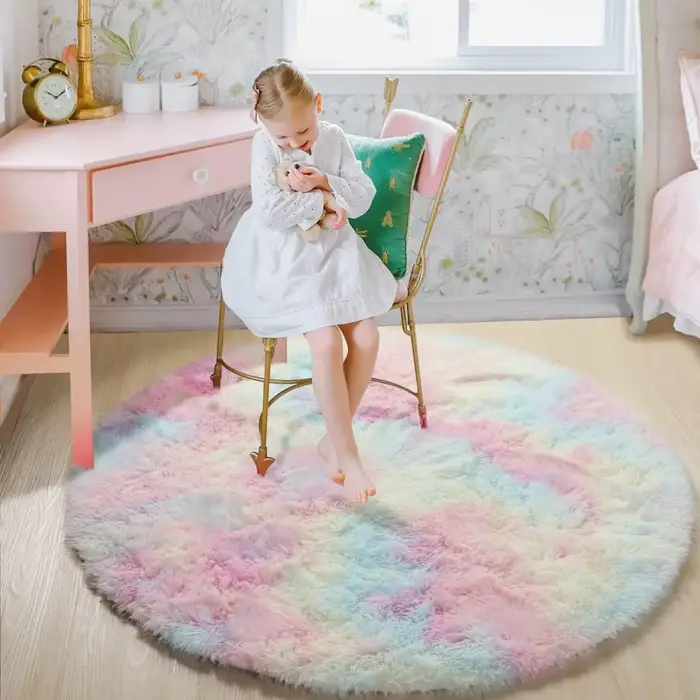 Tapis rond en peluche Super doux, blanc moelleux, pour Salon, décoration de maison, chambre d'enfant