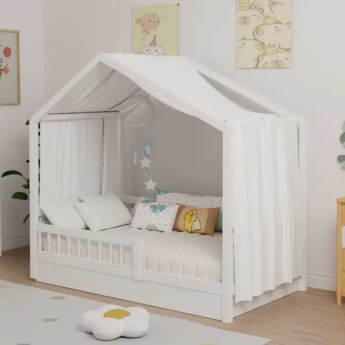 Auvent de lit de maison, lits de maison en mousseline de coton, auvent en tissu pour lit à baldaquin