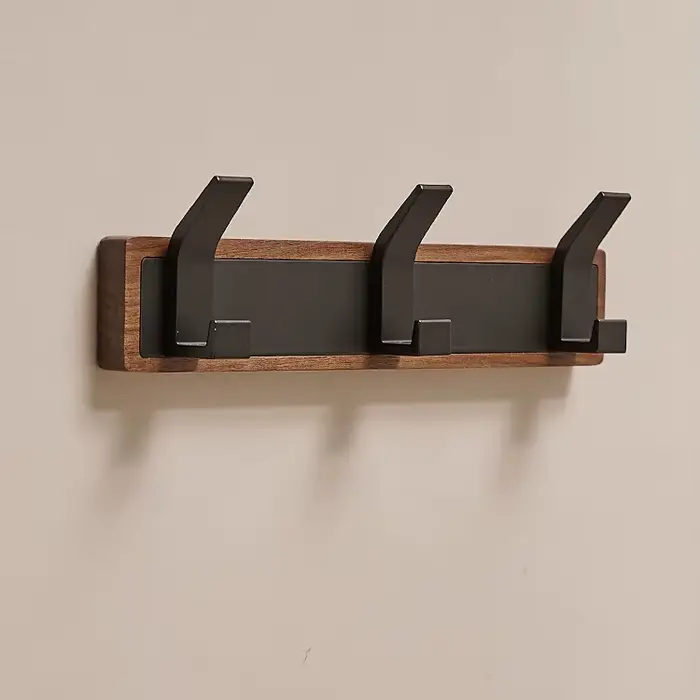 BAKALA-crochet mural en bois noir, porte-manteau suspendu pour salle de bain, cuisine, chambre à cou