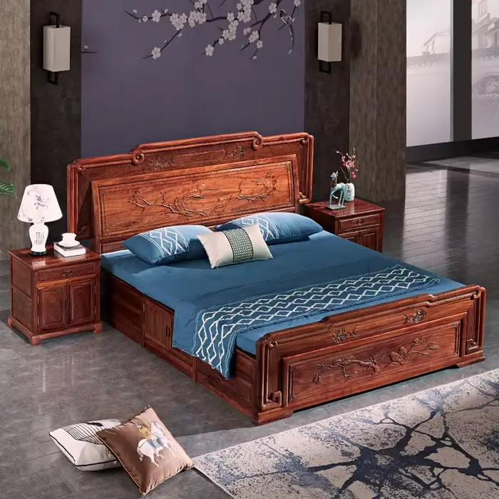 Têtes de lit en bois, Têtes de lit double, Lit plateforme moderne flottant de style japonais, Lit double au sol, Letto Matrimoniale, Meubles tendance
