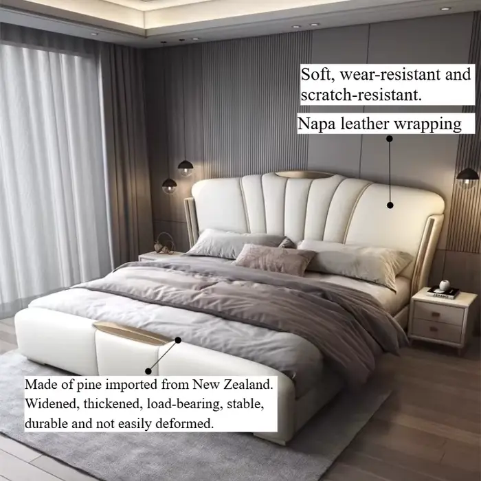Lit double en bois de luxe 200x220cm avec rangement