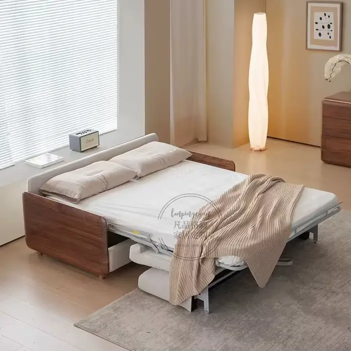 Canapé-lit pour 2 personnes, structure en bois pliable, taille standard, multifonctionnel, mobilier 