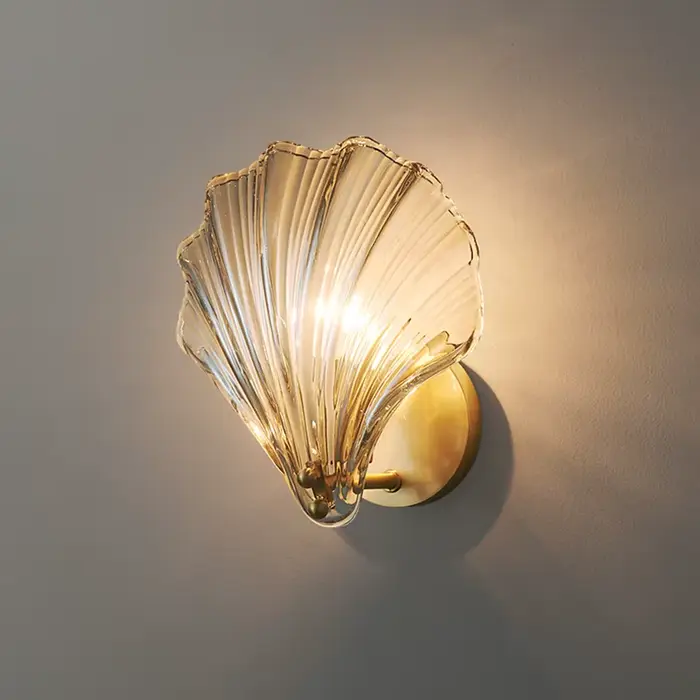 Applique Murale en Laiton en Forme de Coquillage au Design Nordique Moderne, Luminaire en Verre Transparent, Idéal pour un Restaurant, des Escaliers ou des Allées