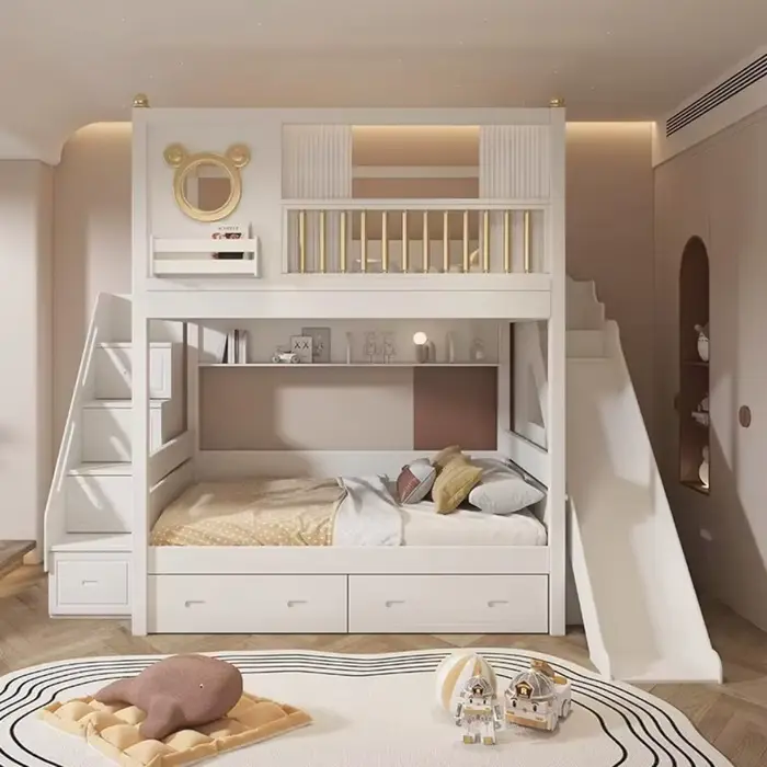 Lit superposé en bois moderne et confortable avec design loft double