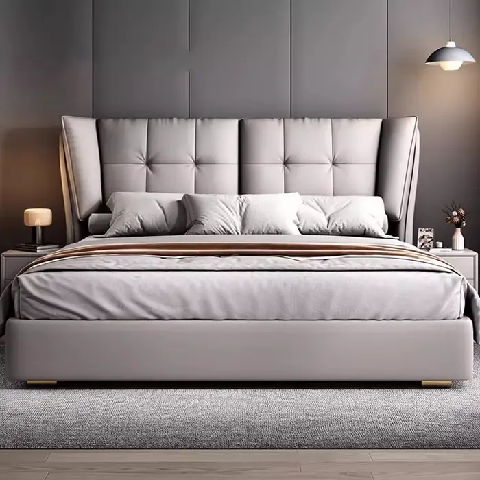 Tête de lit design nordique unique avec support de jambe de lit, organisateur multifonctionnel et ra