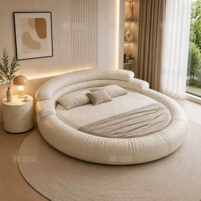 Lit de chambre 200x200 cm, lit king size rond, moderne, simple, pour hôtel, meubles de chambre, mobi