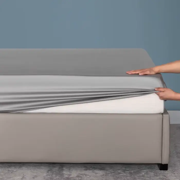 Drap-housse en bambou biologique, couleur unie, soyeux, couvre-matelas de luxe avec bande élastique,