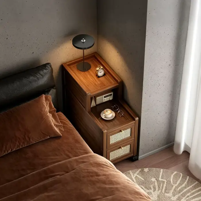 Tables de chevet modernes et étroites en bambou pour chambre à coucher, meubles de rangement en roti