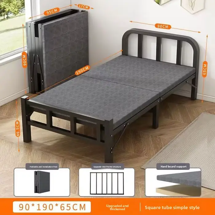 Lit pliant individuel pour la maison, les invités, le dortoir, lit portable à cadre en acier pour ad