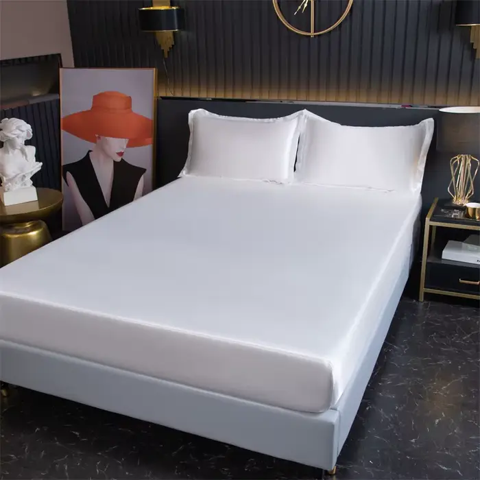 Drap-housse de luxe en Satin, housse de matelas haut de gamme de couleur unie avec bande élastique, 