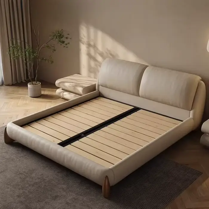 Lit de luxe 180x200cm pour 2 personnes, cadre en cuir pleine fleur, lit king size, mobilier de chamb
