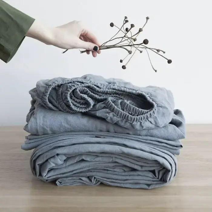 Parure de lit 100% lin avec bande élastique, drap-housse, housse de couette, taies d'oreiller, drap 