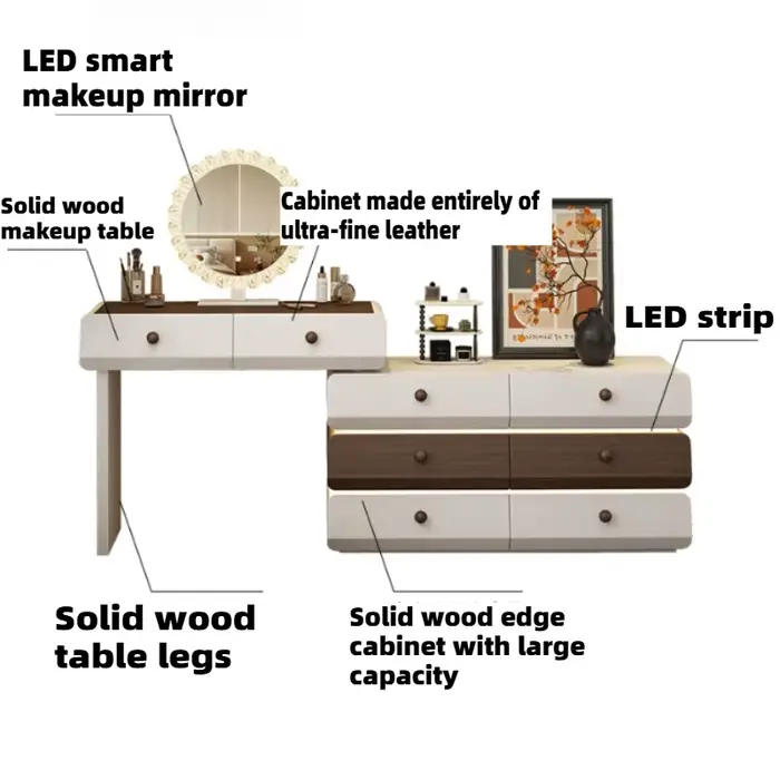 Coiffeuse complète avec miroir et chaise pour chambre d'hôtel