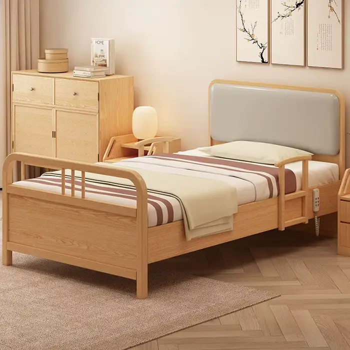 Lit simple en bois pour personnes âgées avec barreaux de sécurité, lit de soins à domicile pour seni