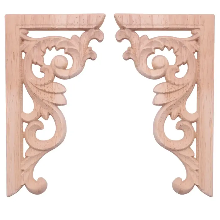 Décoration murale de meubles en bois sculpté, applique de cadre non peinte, Onlay d'angle vintage, g