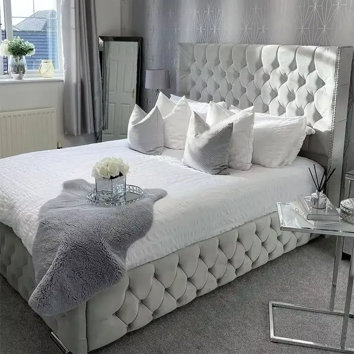 Lits de luxe minimalistes Double salon esthétique cadre de lit moderne rembourrage Muebles Para dort