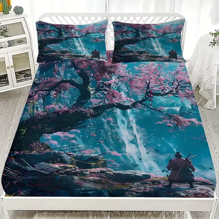 Drap de lit de Style japonais, drap-housse doux à impression numérique sans taie d'oreiller, décorat