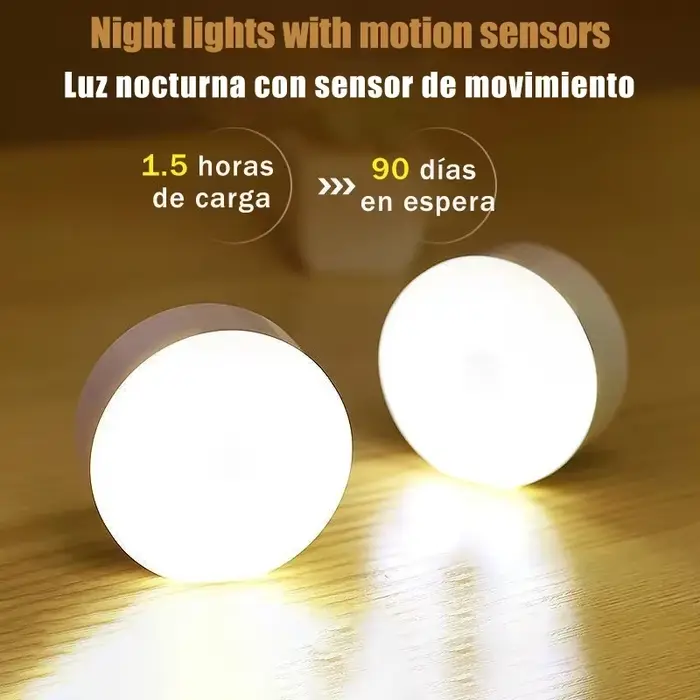 Lampe LED rechargeable par USB avec détecteur de mouvement, magnétique, sans fil, lumière blanche chaude sans scintillement pour placard, lit, armoire