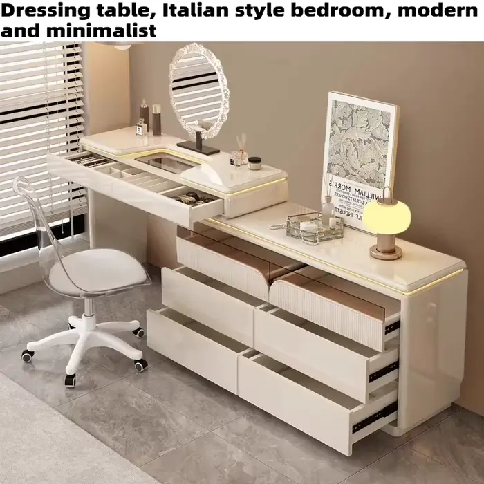 Coiffeuse de luxe en bois avec miroir et tabouret