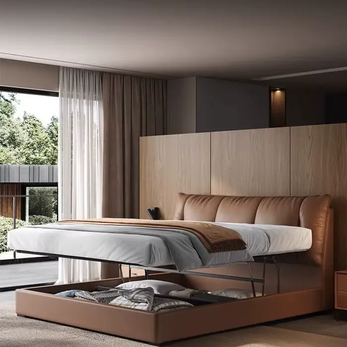 Cadre rembourré lit Queen tête de lit rangement minimaliste Spac lit moderne luxe dormir Mobilier Maison accessoires