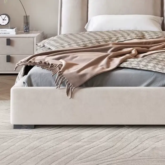 Lit plateforme double king size italien 180x200cm en tissu, simple, pour chambre à coucher, ensemble complet de meubles