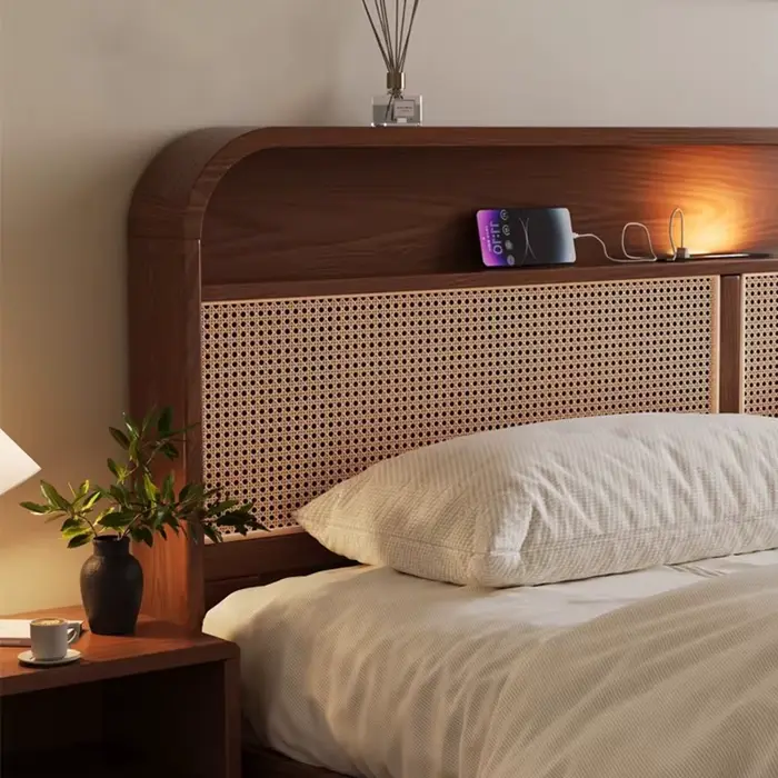 Lit tissé en rotin nordique minimaliste luxe moderne lit Double mortaise Tenon Structure Letto Matrimoniale meubles de chambre