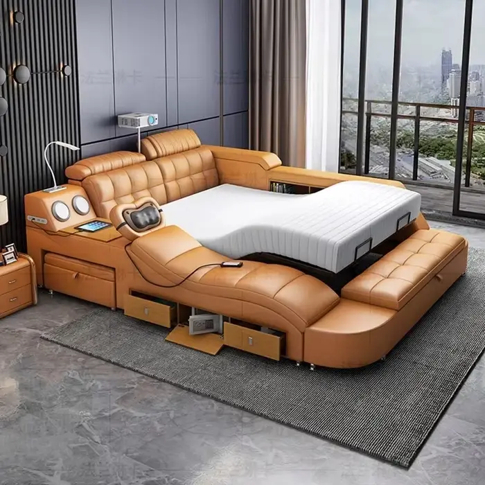 Lit capitonné unique, Commodes modernes avec rangement