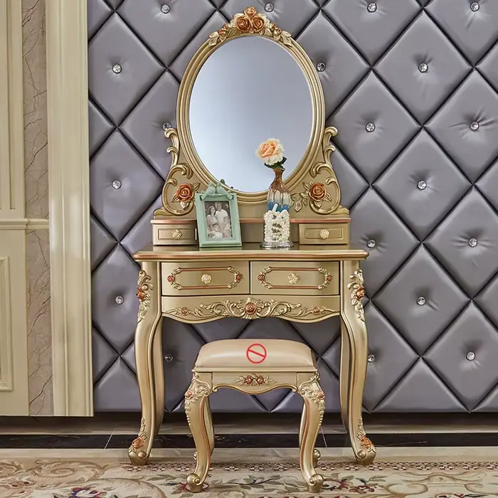 Coiffeuse dorée pour femmes, grande coiffeuse Vintage pour chambre à coucher, bureau esthétique, acc