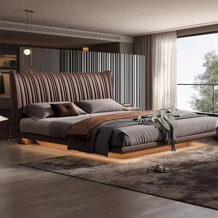 Tête de lit Double en cuir Composite italien 180x200cm, cadre de lit Double de luxe, chambre princip