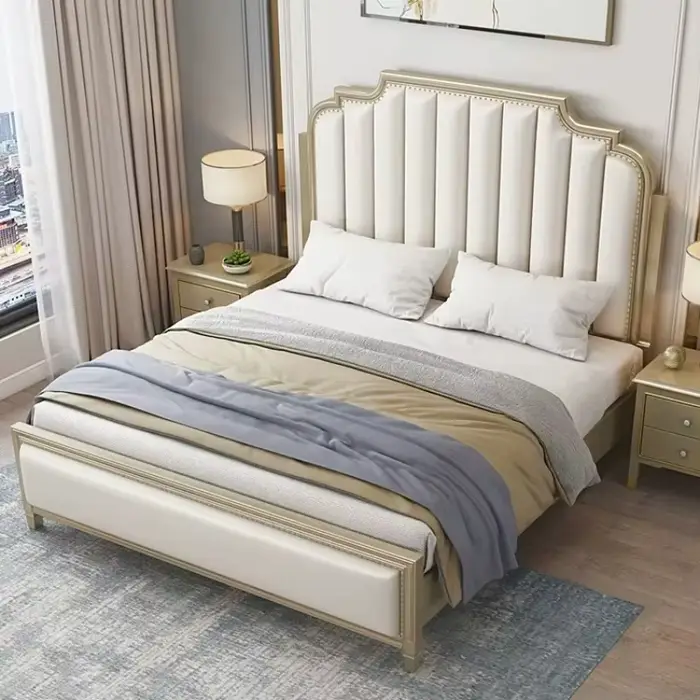 Lit plateforme de luxe moderne et exclusif, Design en bois massif, King Size, meubles de chambre à c