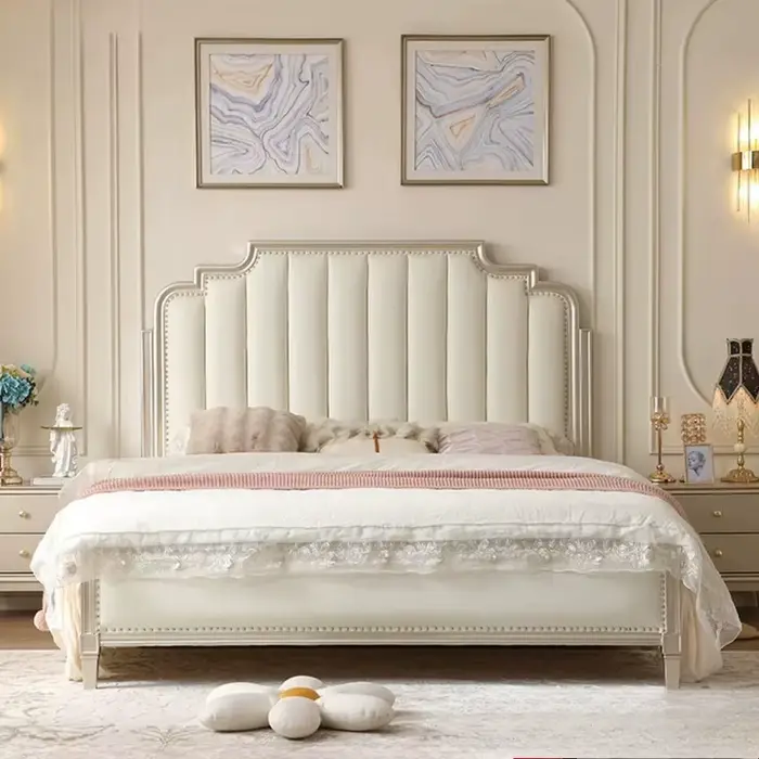 Lit King Size Blanc de Luxe en Bois