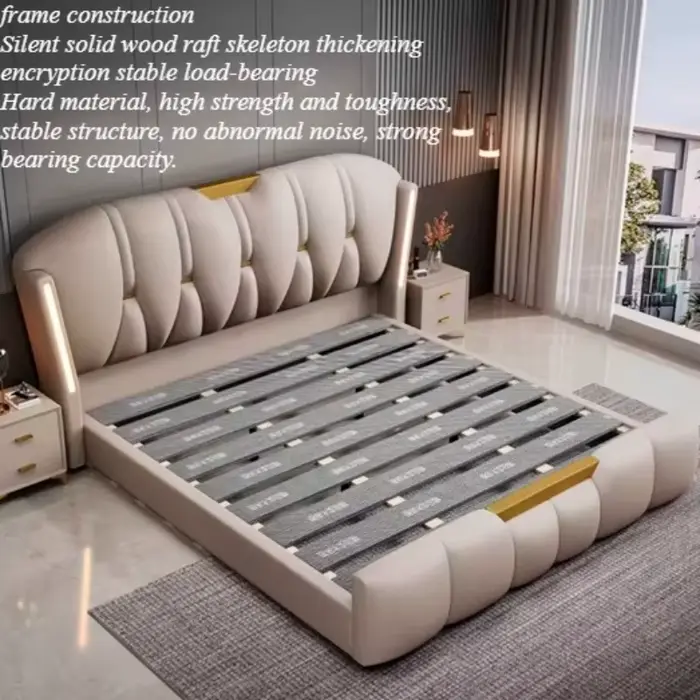 Tête de lit unique, tables de chevet, lit double rembourré avec rangement, lit queen size, meubles m
