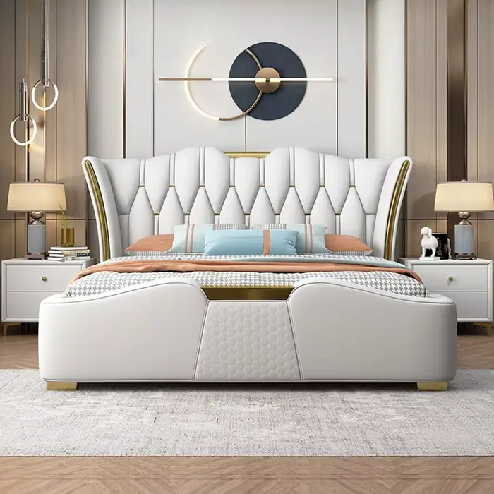Tête de lit nordique fantaisie, cadre Unique, tables de chevet minimalistes, meubles de chambre à co