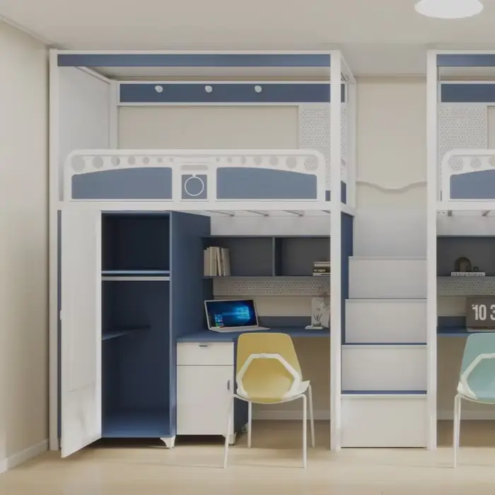Lit mezzanine multifonctionnel moderne avec bureau et armoire, lit superposé en métal robuste pour d