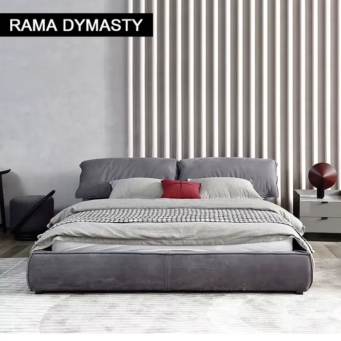 Lit en tissu minimaliste moderne, chambre principale de luxe, lumière italienne, ins net, rouge, cré