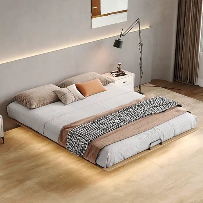 Lit en bois massif avec cadre suspendu, lit King Size, lit Queen Size