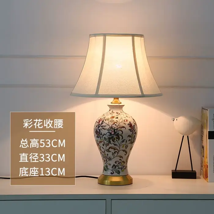 Lampe de Table chinoise en céramique, décoration rétro peinte, lampe de chevet plissée pour chambre 
