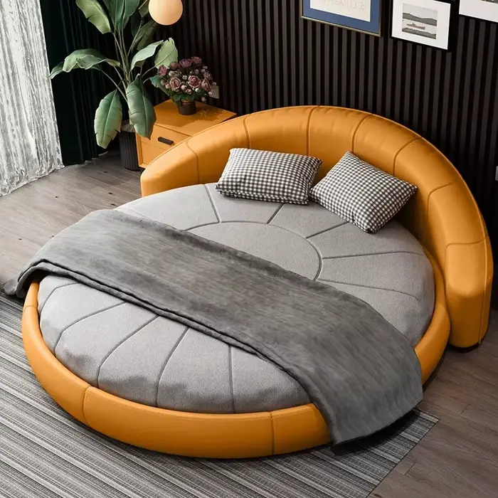Lit double rond nordique 180x200 cm pour chambre à coucher