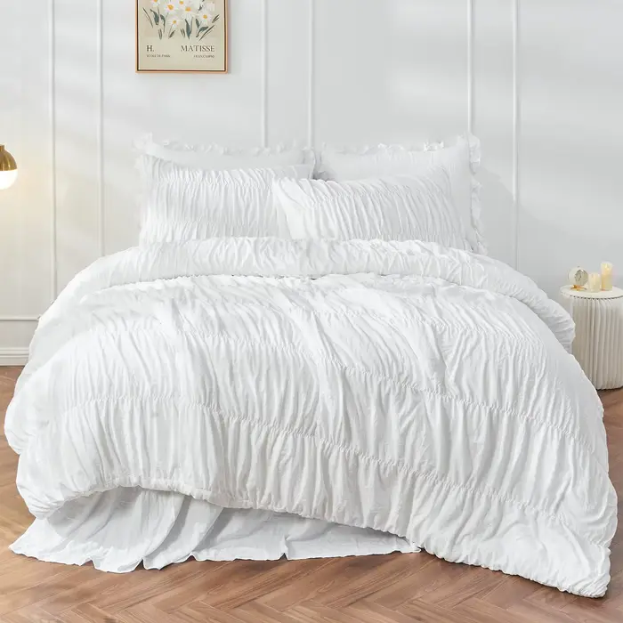 Parure de lit bohème froissée moelleuse, ensemble de literie toutes saisons avec housse de couette e