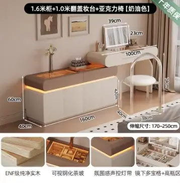 Coiffeuse rustique avec dessus en verre, bande lumineuse, Design, chaise de maquillage, coiffeuse, s