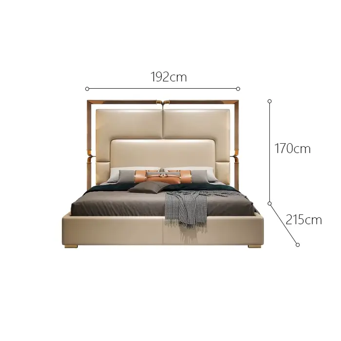 Lit en cuir de luxe léger chambre principale moderne Simple 1.5M / 1.8M lit Double haut de gamme Vil