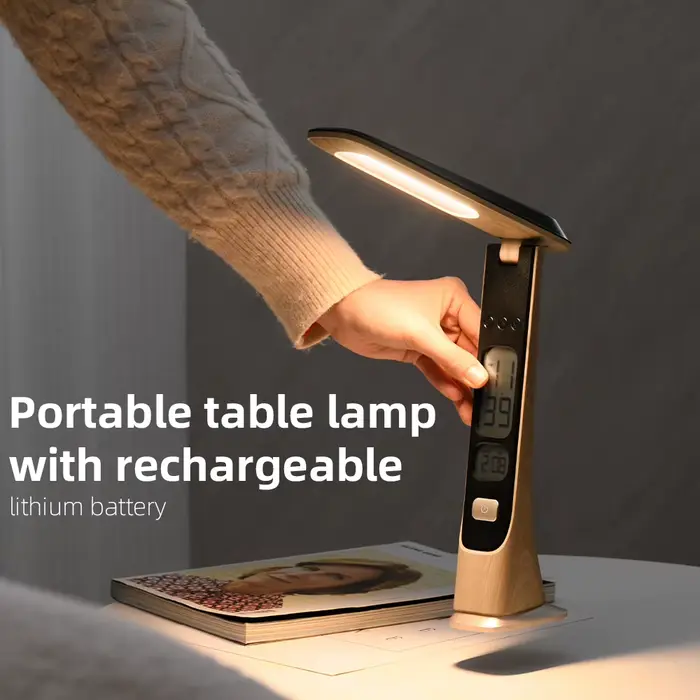 WILIT Lampe de bureau LED avec affichage de l'heure, veilleuse rechargeable, protection des yeux pliable, lampe de lecture pour bureau, cadeaux pour étudiants