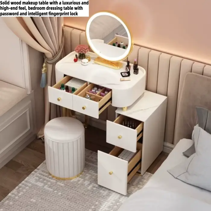 Coiffeuse avec miroir LED et tabouret