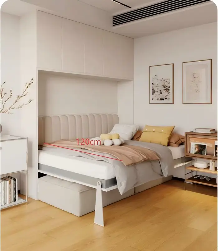 Lit Murphy multifonctionnel moderne intégré au mur avec armoire latérale rabattable pour petit appar
