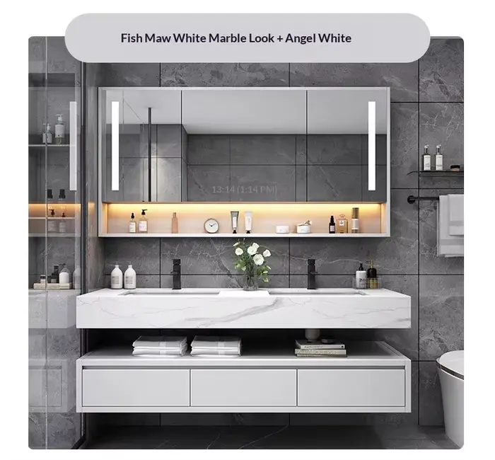Armoire de salle de bain à étagères craquelées