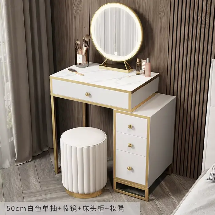 Coiffeuse Vintage verte, appartement classique, blanche, confortable, tiroir de vanité, accessoires 