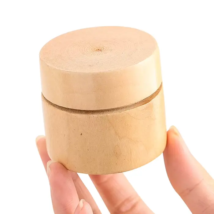 Boîte de rangement de bijoux en bois naturel, petit récipient rond en bois massif, organisateur fait