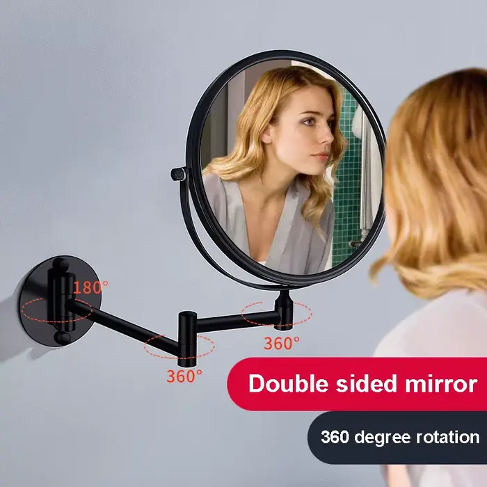 Miroir Circulaire Double Face Rétractable avec Cadre localité ou Noir, Rotation Résistante à 360 °, 