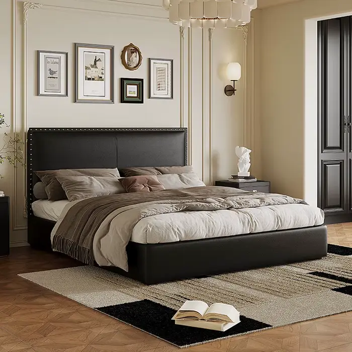 Chambre à coucher double fantaisie paresseux lit nordique femme luxe moderne tête de lit haute cadre